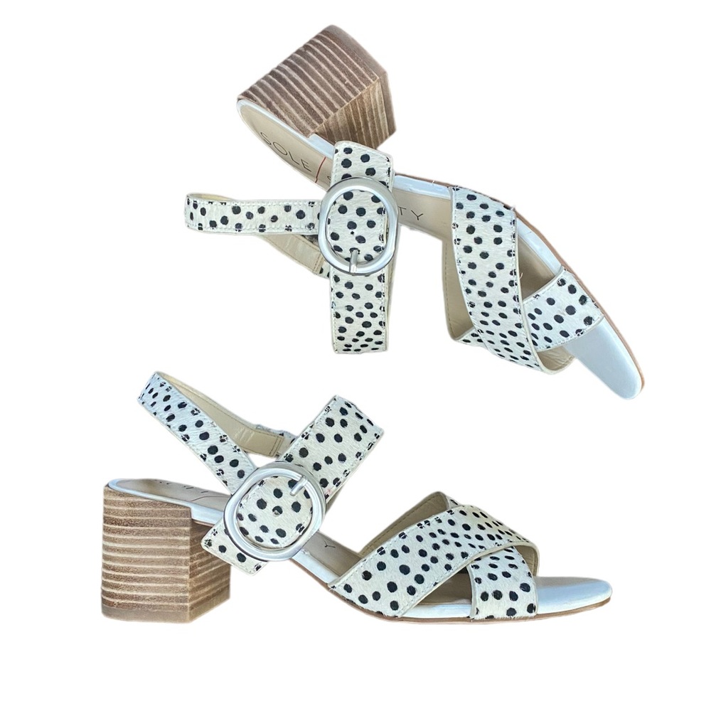 Sole Society White and Black Spotted Block Heel Sandals